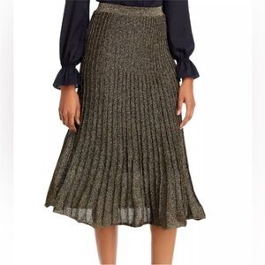 Lucy Paris Gold metallic pleated knit midi skirt. SZ M